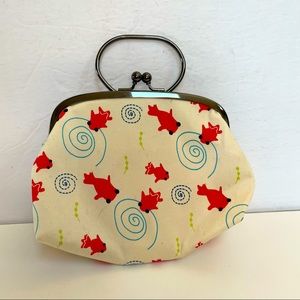 Wabisuke Petite Clutch Purse Off White with Red Fish Design
